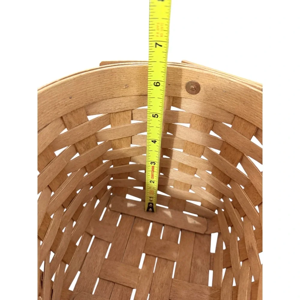 Longaberger Basket Handwoven Round Tapered Swinging Handle Natural Wood USA Made